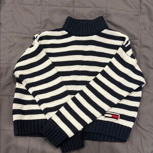 Tommy Hilfiger White and Blue Turtleneck Sweater